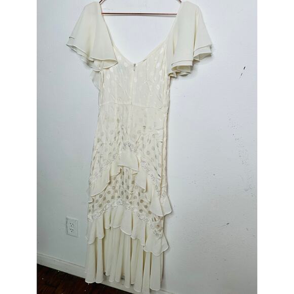 THREE FLOOR White Polka Dot Textured Hourglass Ruffle Trim Perle Dress sz US 2 - Picture 5 of 16